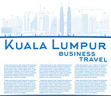 Outline Kuala Lumpur Skyline with Blue Buildings Copy Space. 