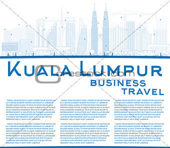 Outline Kuala Lumpur Skyline with Blue Buildings Copy Space. 