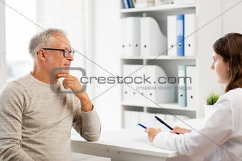 senior man and doctor meeting at hospital