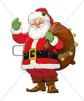 Santa Claus with gift sack. Christmas.