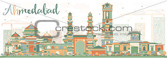 Abstract Ahmedabad Skyline with Color Buildings.