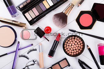 top view of makeup cosmetics set