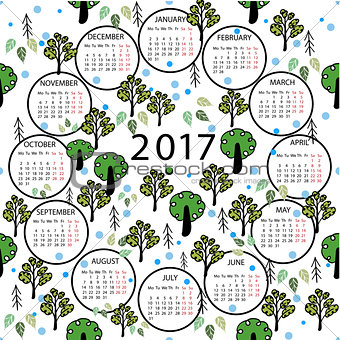 Calendar 2017 year illustration abstract background.