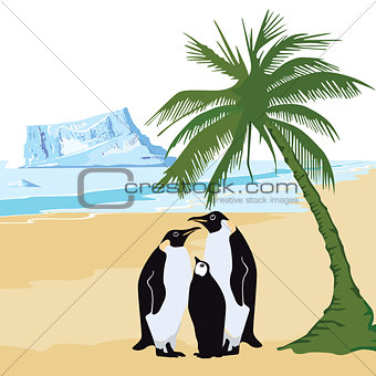 Climate warming with penguin and palm