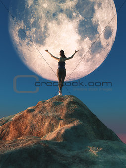 The young female watching the  moon. 