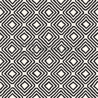 Vector Seamless Black and White Hand Drawn Rhombus Lines Pattern
