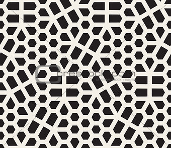 Vector Seamless Black And White Irregular Hexagon Grid Geometric Pattern