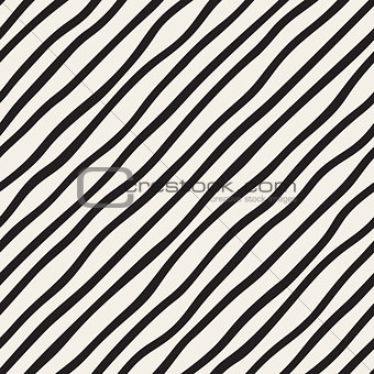 Vector Seamless Black and White Hand Drawn Diagonal Stripes Pattern