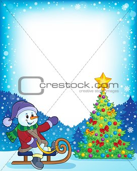Frame with Christmas tree and snowman 4
