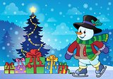 Snowman near Christmas tree theme 2