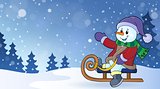 Snowman on sledge theme image 2