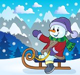 Snowman on sledge theme image 3