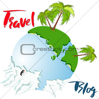 Globe earth with hand lettering phrase. Vector calligraphic Travel blog lettering. Vector background