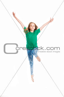 Young Girl with Blond Hair Jumping in the Air 