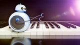 sweet little robot runs over piano key