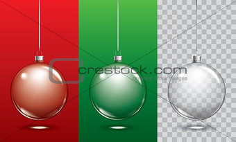 Vector christmas glass ball on transparent background. Xmas ball