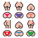 Human body part - bum, buttocks icons set