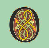 Celtic initial letter O with serpentine knot