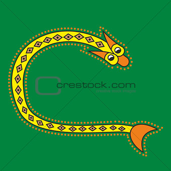 Ornamental initial letter C as snake