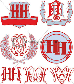 Set of HH monograms and emblem templates