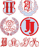 Set of II (JJ) monograms and emblem templates