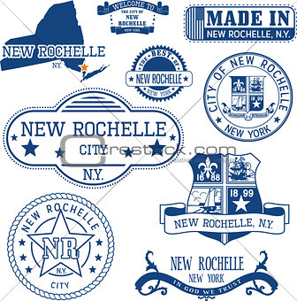 New Rochelle, New York. Set of stamps and signs