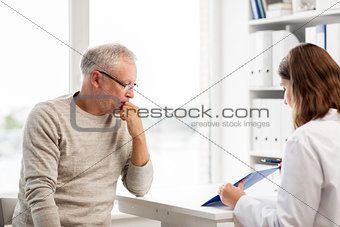senior man and doctor meeting at hospital