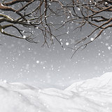 3D winter tree on a snowy background