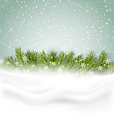 Christmas background with fir tree and snow
