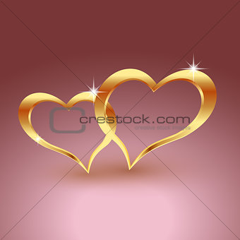 Gold metal heart for Valentine s day. Beautiful hearts. Symbol of love for the holiday, cards, label.