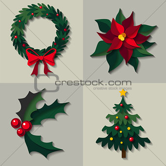 Vector set of christmas floral decorations.