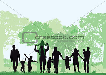 Families with children in the forest