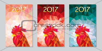 symbol 2017 fire cock poligonal background three different color variations
