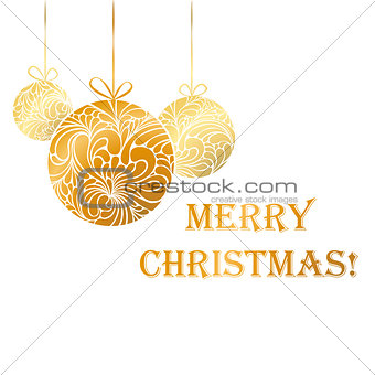 Vector illustration with gold Christmas tree balls