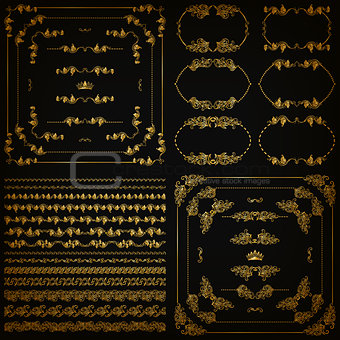 Vector set of gold decorative borders, frame