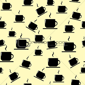 Tea or coffee cups on yellow background.