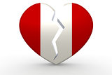 Broken white heart shape with Peru flag