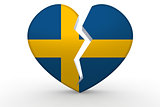 Broken white heart shape with Sweden flag