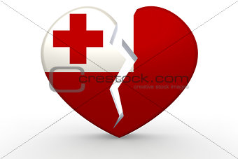 Broken white heart shape with Tonga flag
