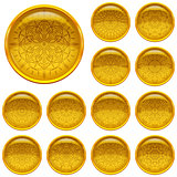 Set golden buttons with patterns