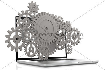 Laptop with gears in white