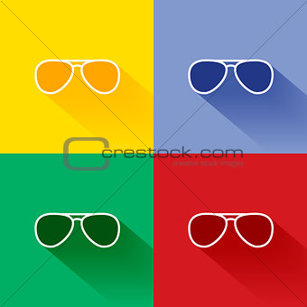 Trendy long shadow flat sunglasses icon set