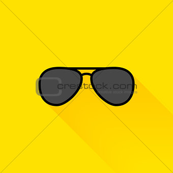 Black summer sunglasses flat long shadow icon