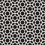 Vector Seamless Black And White Geometric Hexagon Rounded Grid Pattern