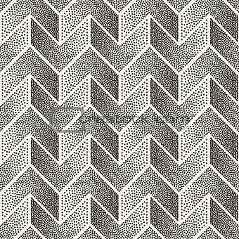 Vector Seamless Black and White Stippling Chevron Shapes Pattern