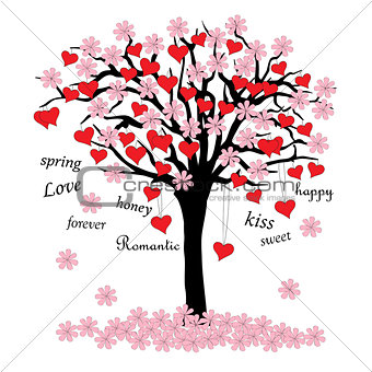 tree of love with blossoms and words