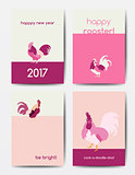 Set of new year postcards with roosters