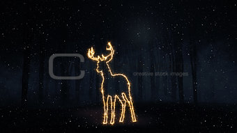 3D Christmas background with sparkly deer outline