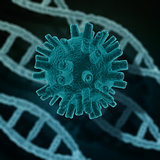 3D virus cell on DNA strands background