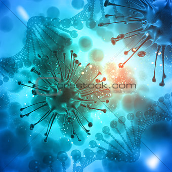 3D Medical background with virus cells and DNA strands